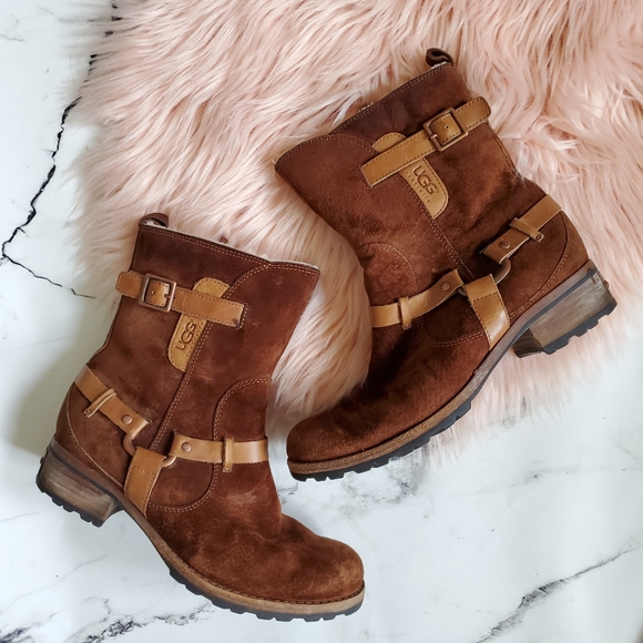 UGG Shoes - Ugg Brown Sherpa Lined Leather Boots